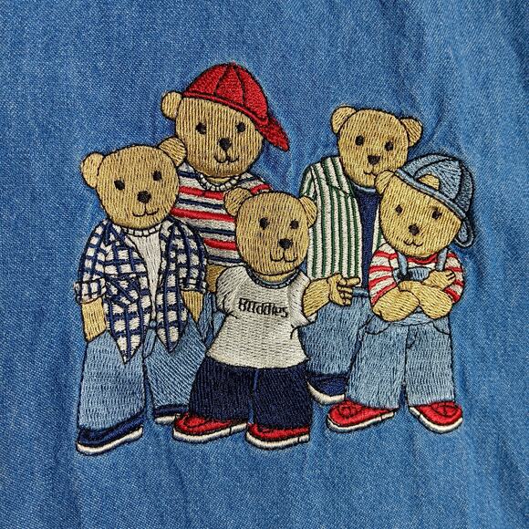 Vintage Quizz NY Woman Chambray Teddy Bears Embroidered Shirt Size 24 Blue - Picture 7 of 10